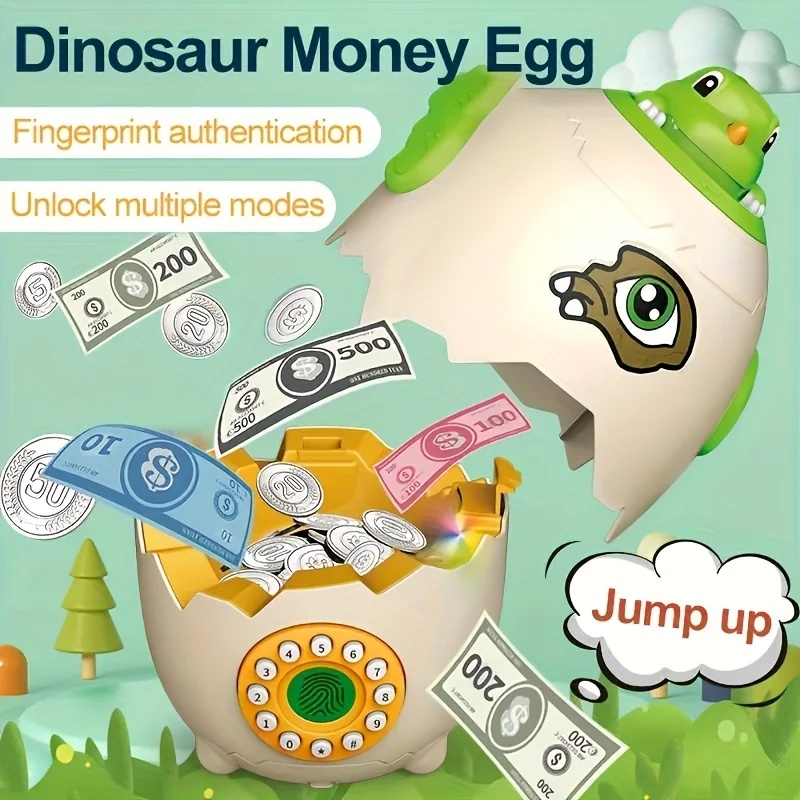 Kids Education Savings - Dinosaur Egg Piggy Bank With Fingerprint