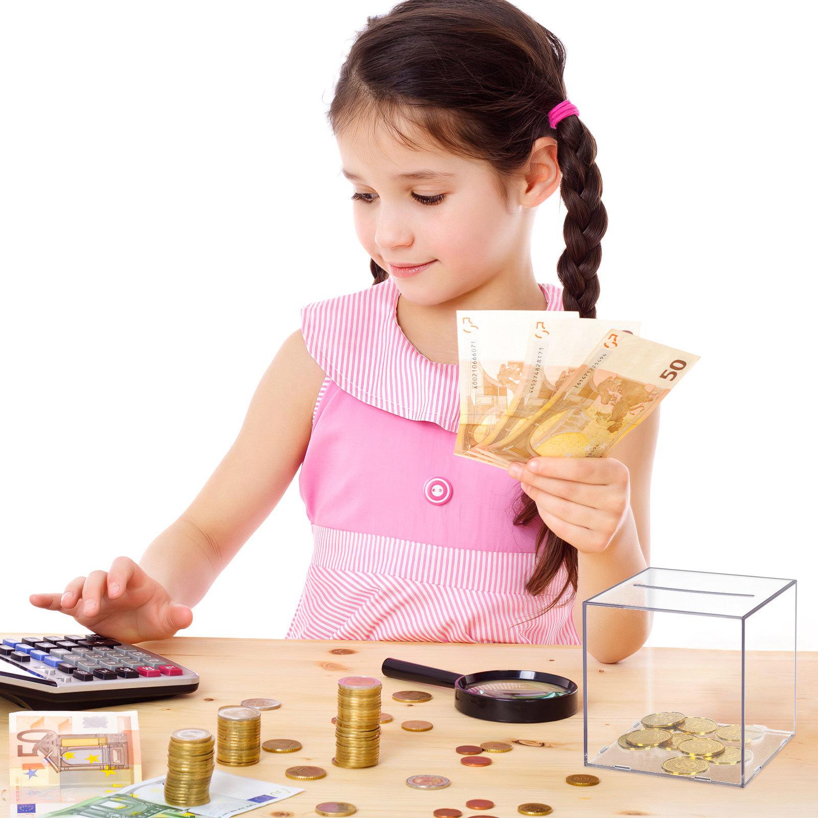 Kids Education Savings - Transparent Acrylic Cube Savings Bank for