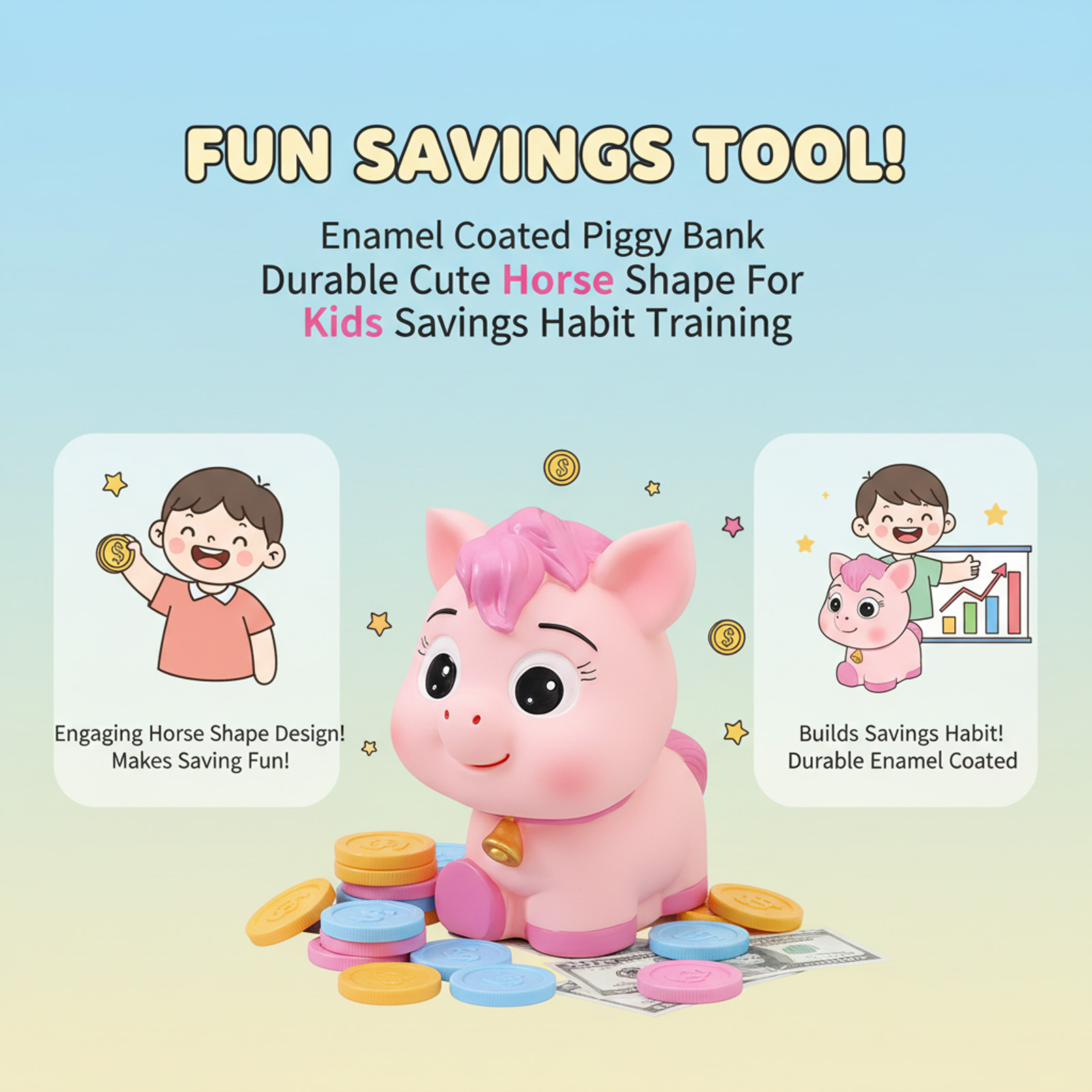 Kids Piggy Bank Horse Shaped S - Kids Education Savings recension och pris