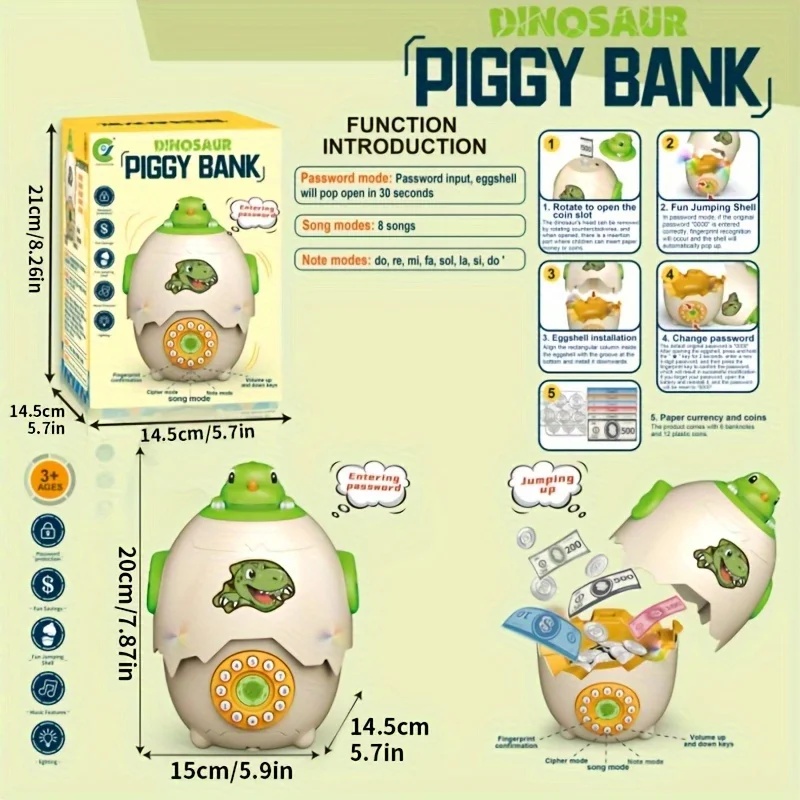 Dinosaur Egg Piggy Bank With F - Kids Education Savings recension och pris